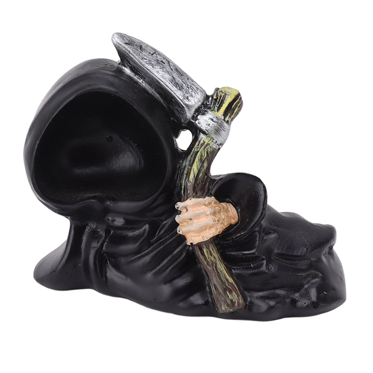 Grim Reaper Sculpture Resin Gothic Desktop Statue Figurine Decoration with Sickle for Halloween Party Lie Down