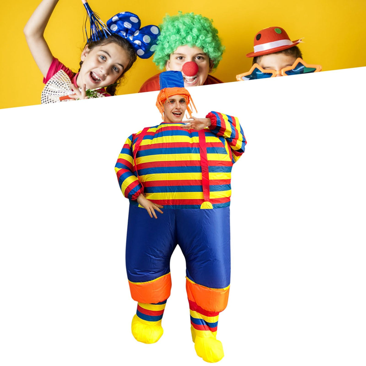 Inflatable Clown Costume Blow Up Joker Jumpsuit for Halloween Cosplay Party Christmas Adult Size