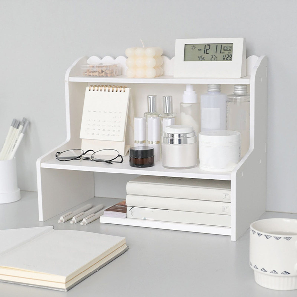 Desktop Wood Display Shelf Desk Multi Layer Storage Rack Mini Bookshelf Cosmetics Organizer M