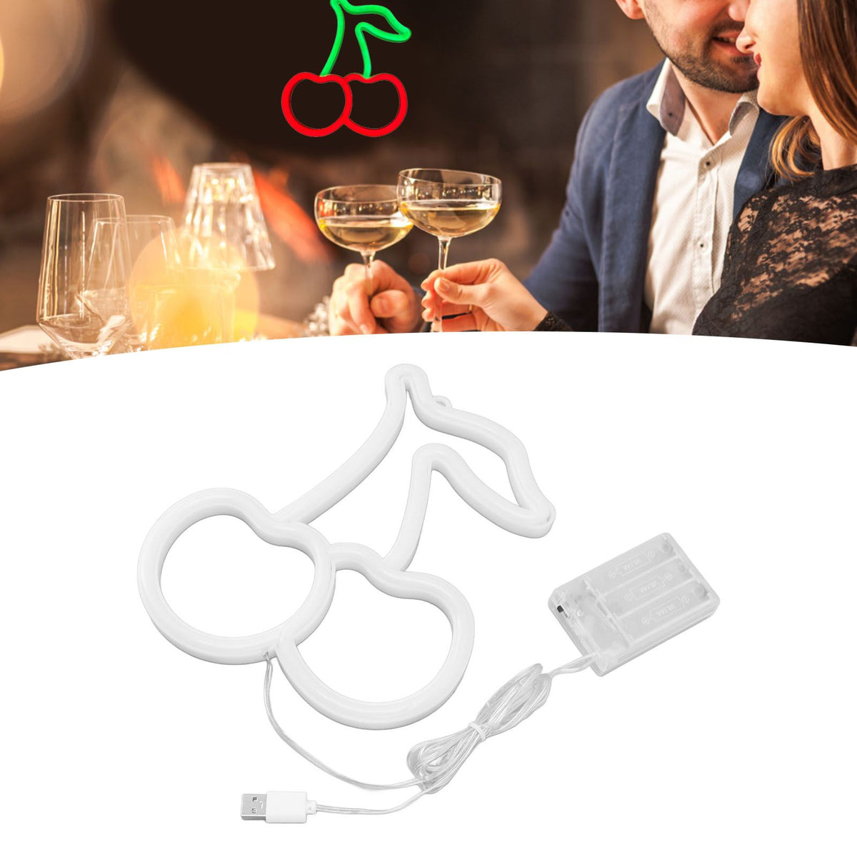 LED Neon Night Light Lamp USB Powered Decorative Wall Fruit Neon Sign Light for Wedding Party Red Lighting Cherry Shape