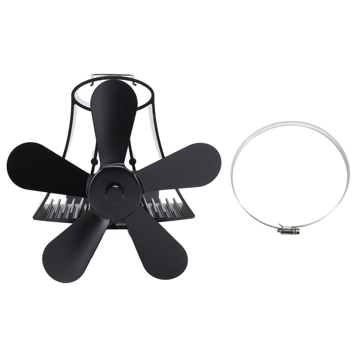 Magnetic Wall Mounted Fireplace Fan Silent Operation 5 Blade Heat Powered Wood Stove Fan Log Wood Burner Black