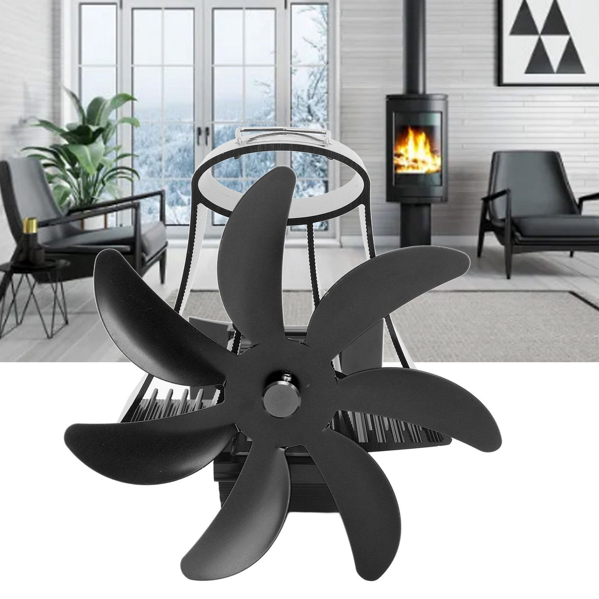 Wood Stove Fan Pipe Fireplace Fan 7 Blades Stove Fan On Chimney Silent Motors Heat Powered Wood Stove Fan Magnetic Wall Mount Black