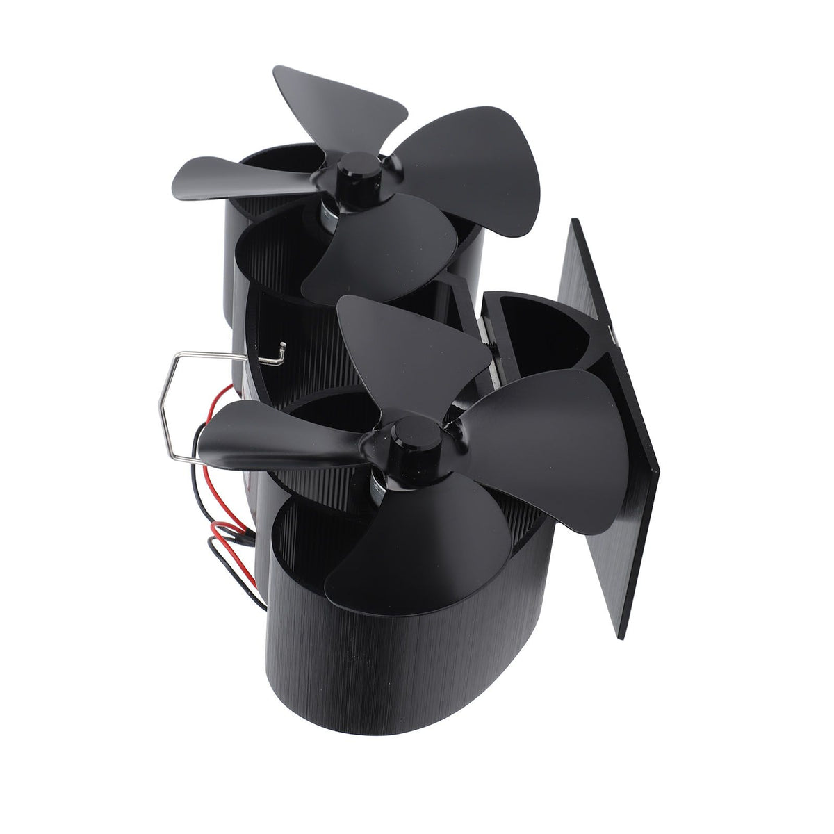 Stove Fan Heat Powered Aluminum Alloy 4 Blades Dual Head Fireplace Fan for Replacement Black