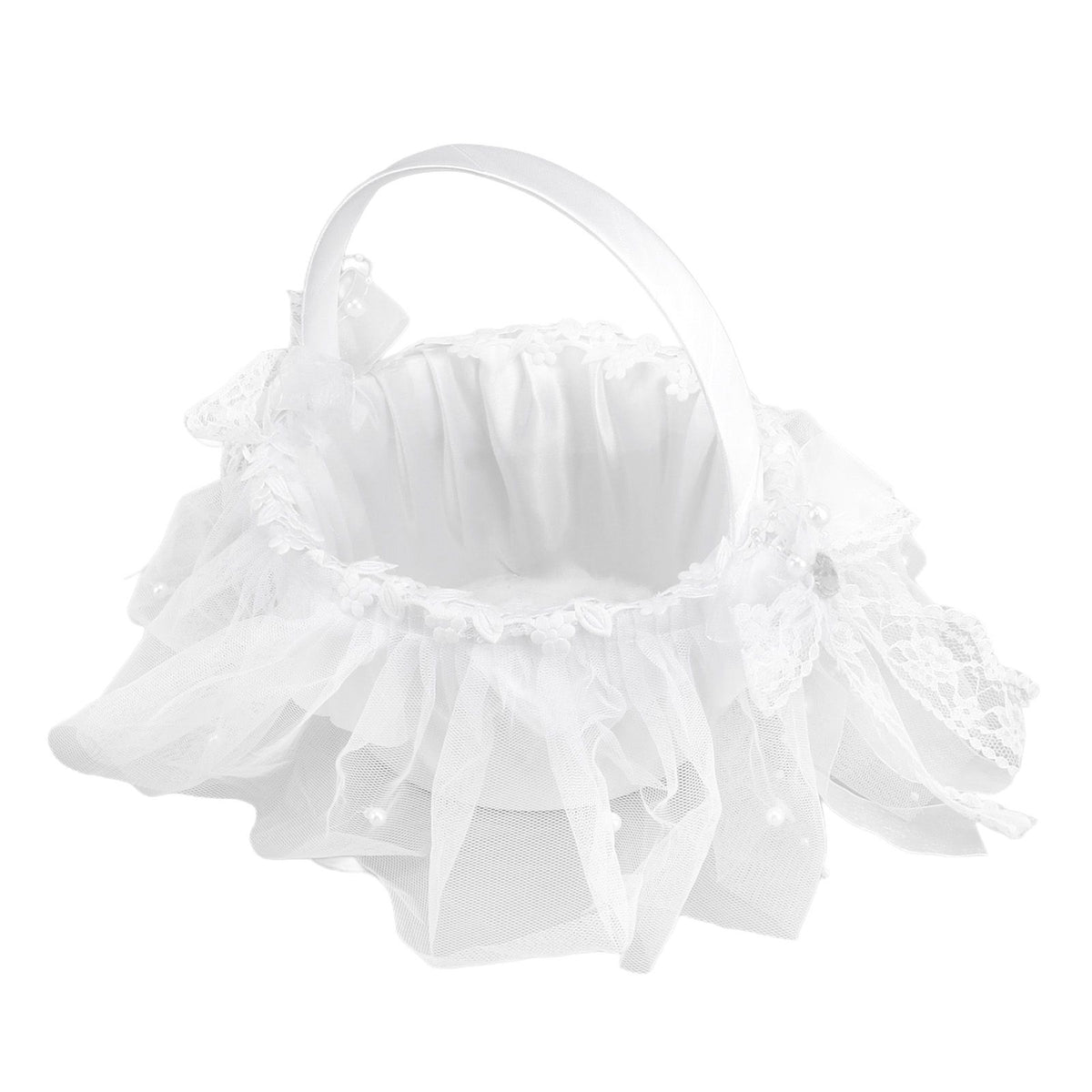 Wedding Flower Girl Basket White Lace Classic Gift Ceremony Supplies for Rose Petals