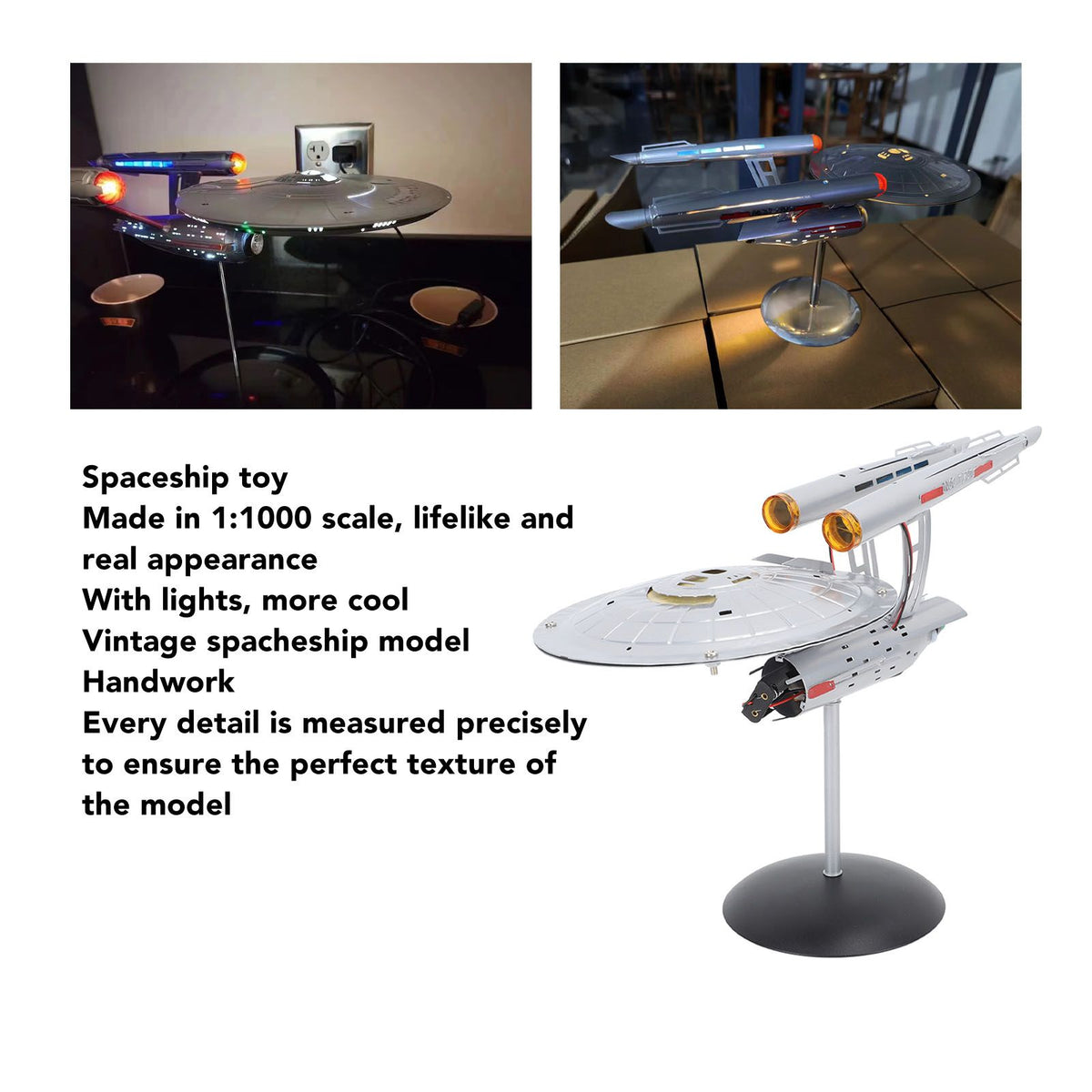 Spaceship Model with Lights 1:1000 Life Like High Durability Spaceship Toy for Display Collection