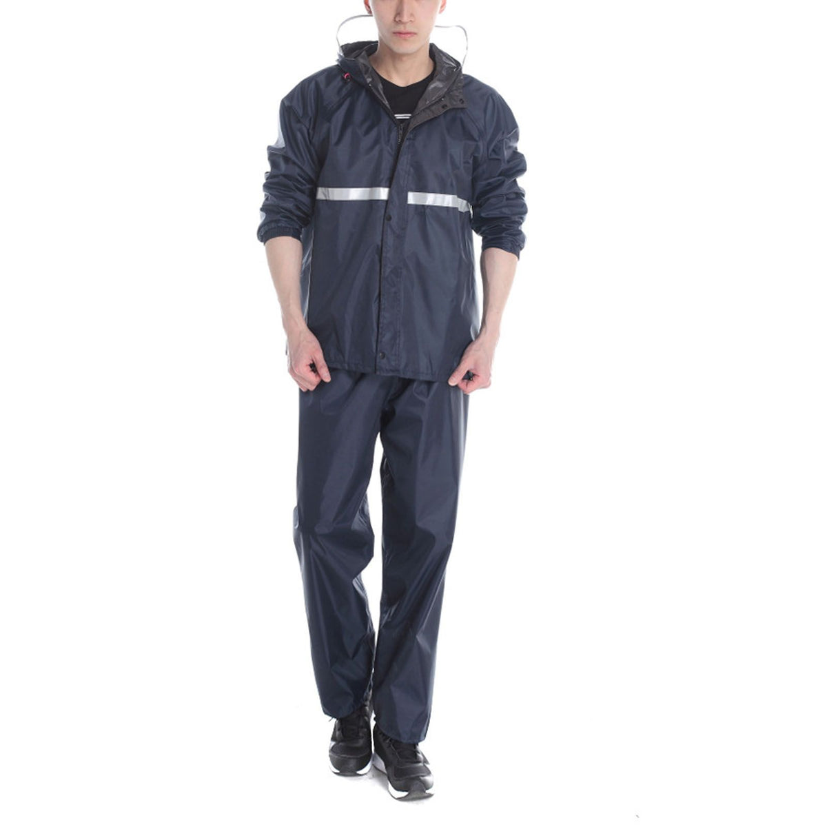 Split Jacket Pants Suit Breathable Waterproof Raincoat Set Double Layer Raincoat Set for Men Women Oxford Navy Blue L