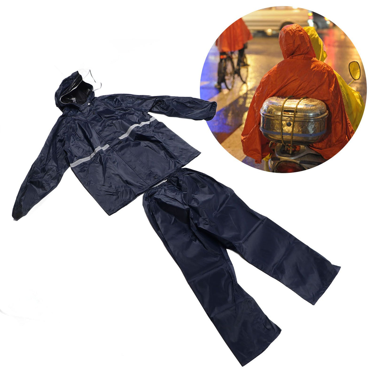 Split Jacket Pants Suit Breathable Waterproof Raincoat Set Double Layer Raincoat Set for Men Women Oxford Navy Blue L