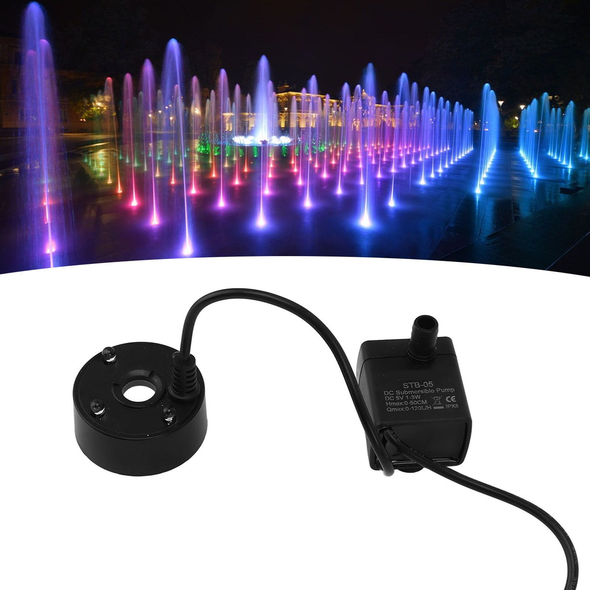Mist Maker USB Fog Maker with Pump LED Colorful Lighting Fountain Atomizer Humidifier 5V Fog Machine for Pond Garden Office Black