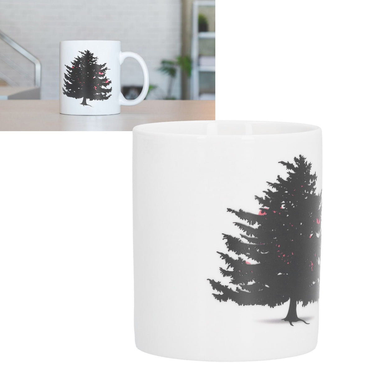 Christmas Trees Pattern Color Changing Mug Heat Induction Cup Ceramic Mug for Home Office