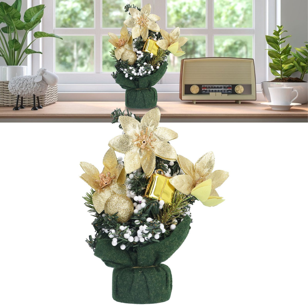 Artificial Christmas Tree Mini Exquisite Cute Bright Colors Desktop Innovative Christmas Tree OrnamentsGold