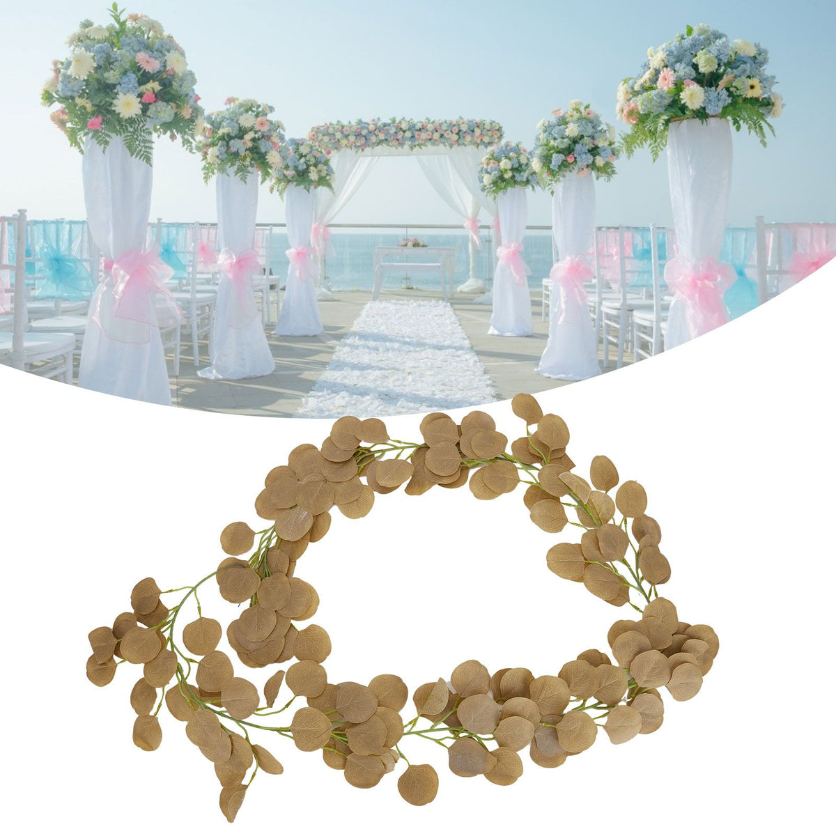 Fake Leaves Fabric Simulated Exquisite Greenery Eucalyptus Garland for Home WeddingYellow