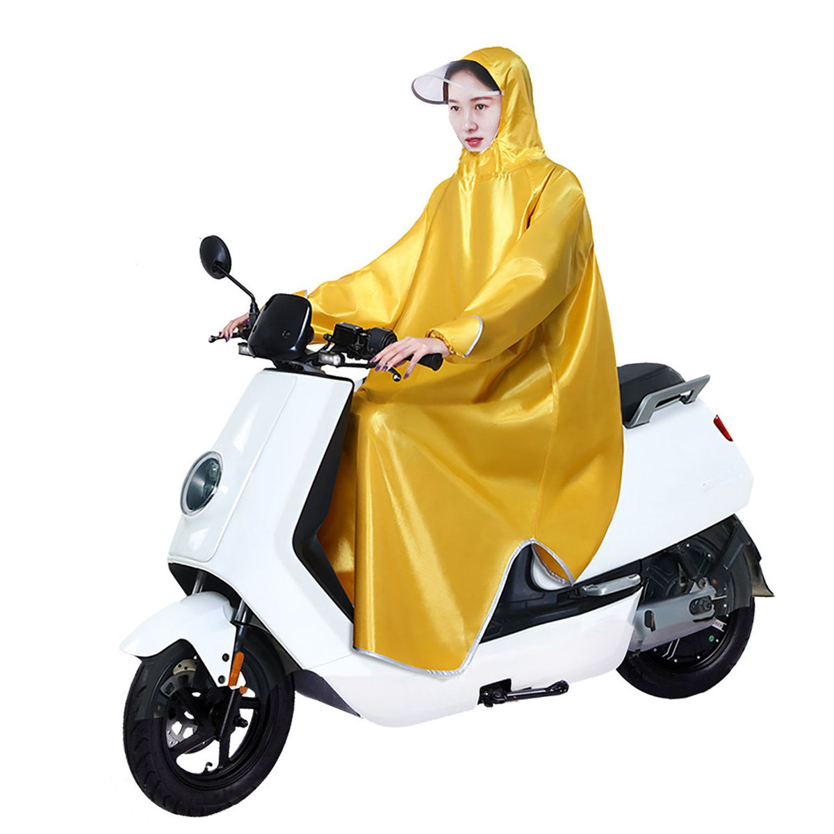 Electric Bike Raincoat Enlarged Protection Oxford Cloth Adults Sleeve Rain Poncho for Cycling Golden Yellow 5XL