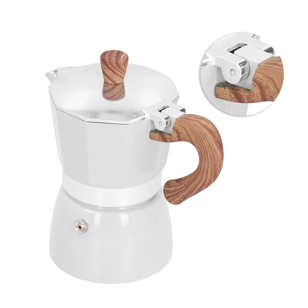 150ML Practical Aluminum Coffee Maker Octagonal Moka Coffee Pot for Home Office Kitchen ApplianceMilky White
