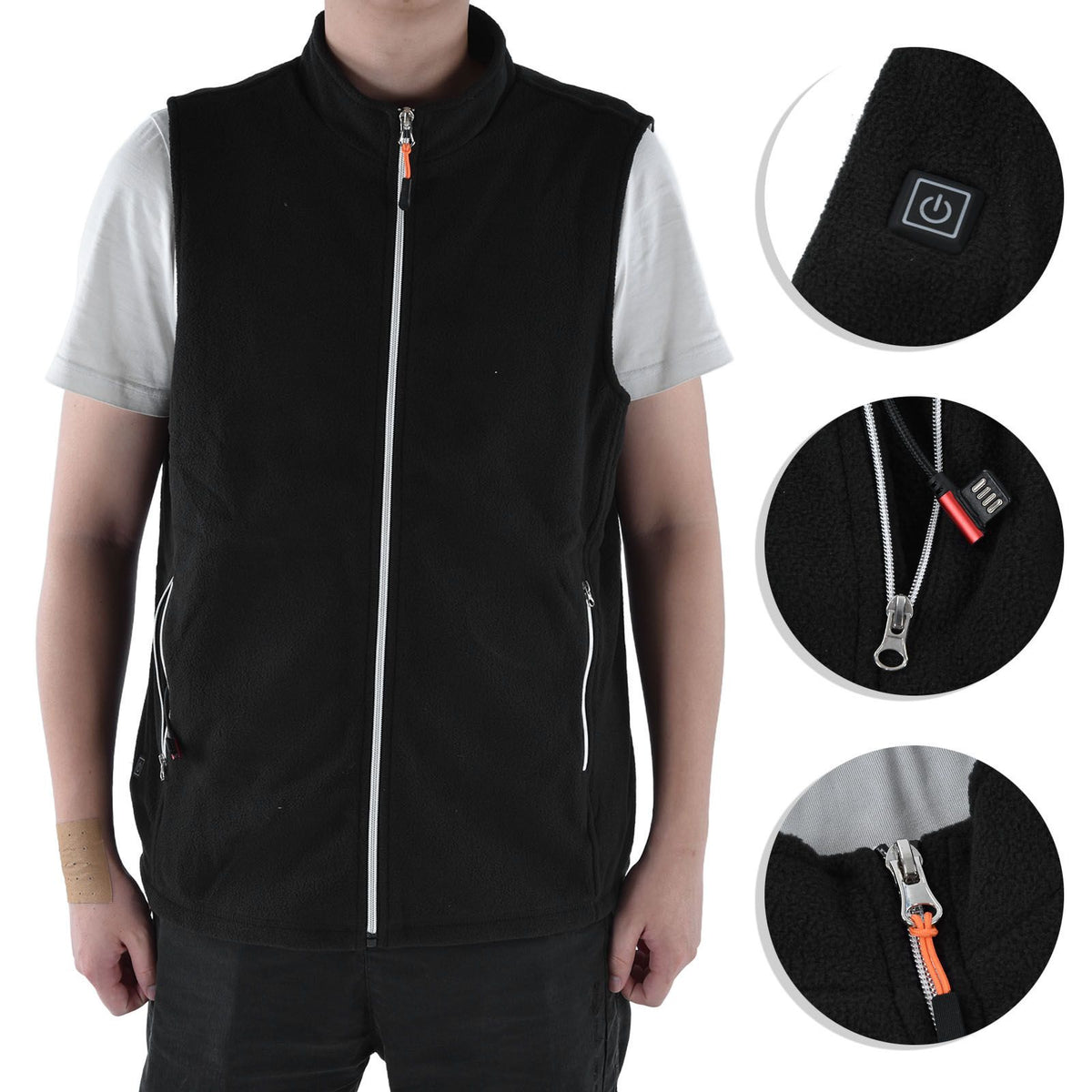 Heated Vest Winter Washable USB Powered Round Neck Electric Vest for Outdoor Camping HikingM