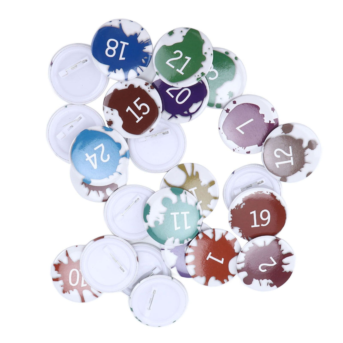 Lucky Number Button Pin Unique Pattern Button Pin Cartoon Advent Calendar Brooch24PCS Paint Graffiti
