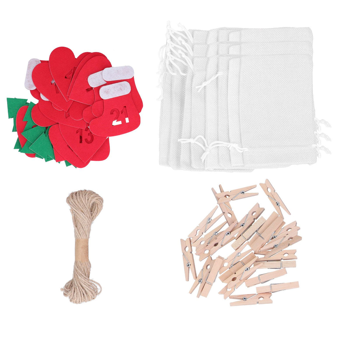 24PCS Christmas Bag Lucky Number Drawstring Christmas Sack Advent Calendar Christmas PouchWhite