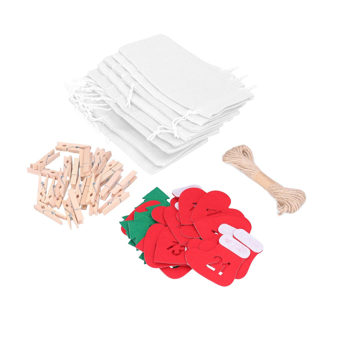 24PCS Christmas Bag Lucky Number Drawstring Christmas Sack Advent Calendar Christmas PouchWhite