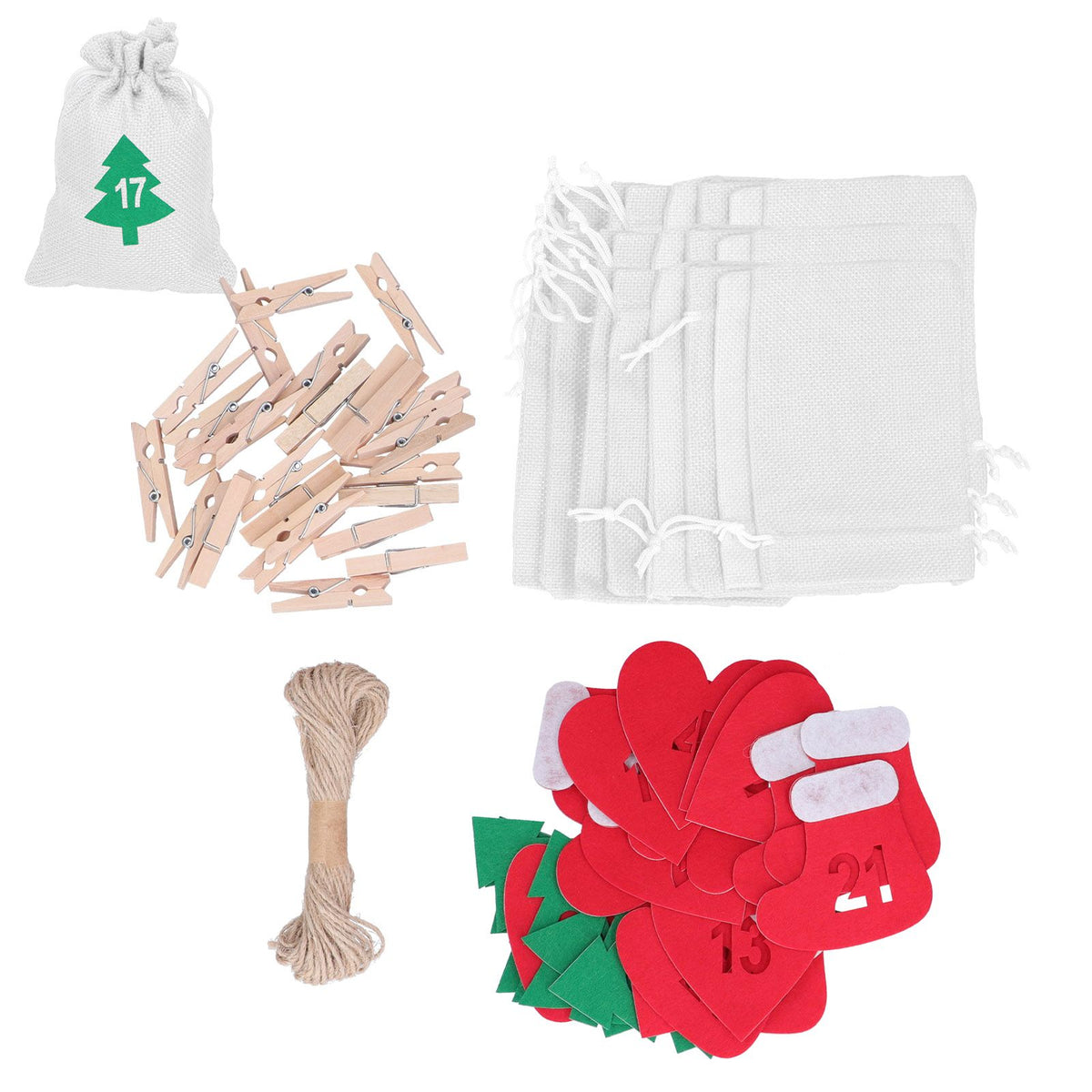 24PCS Christmas Bag Lucky Number Drawstring Christmas Sack Advent Calendar Christmas PouchWhite