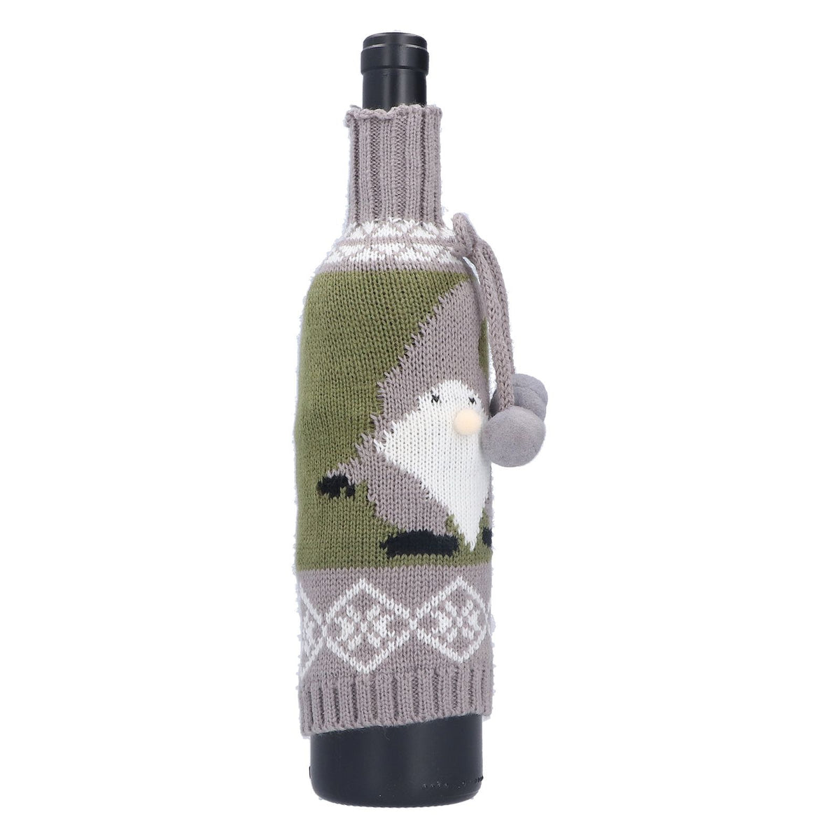 Knitted Wine Bottle Cover Bag Sleeve Home Decoration for Christmas Wedding Birthday PartyGray +Green