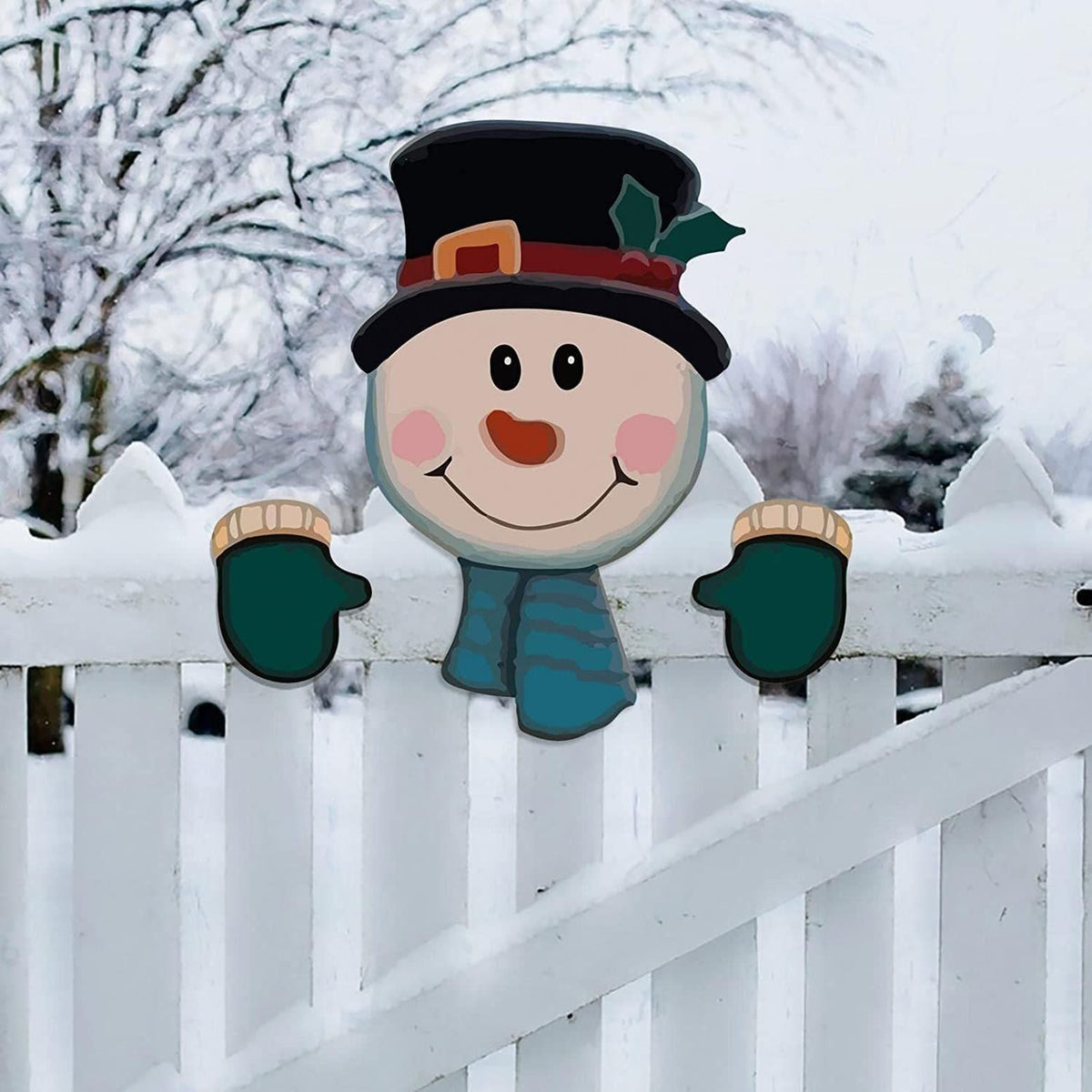 Christmas Home Decor Christmas Themed Santa Snowman Garden Fence Topper Ornament Holiday Hanging Decor Gift