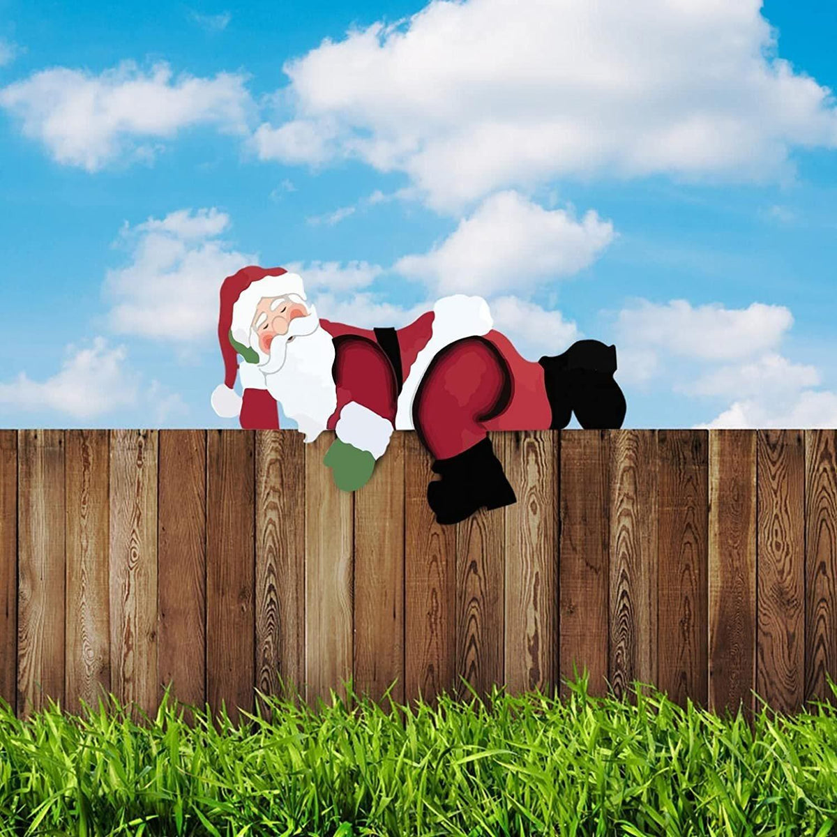 Christmas Home Decor Christmas Themed Santa Snowman Garden Fence Topper Ornament Holiday Hanging Decor Gift