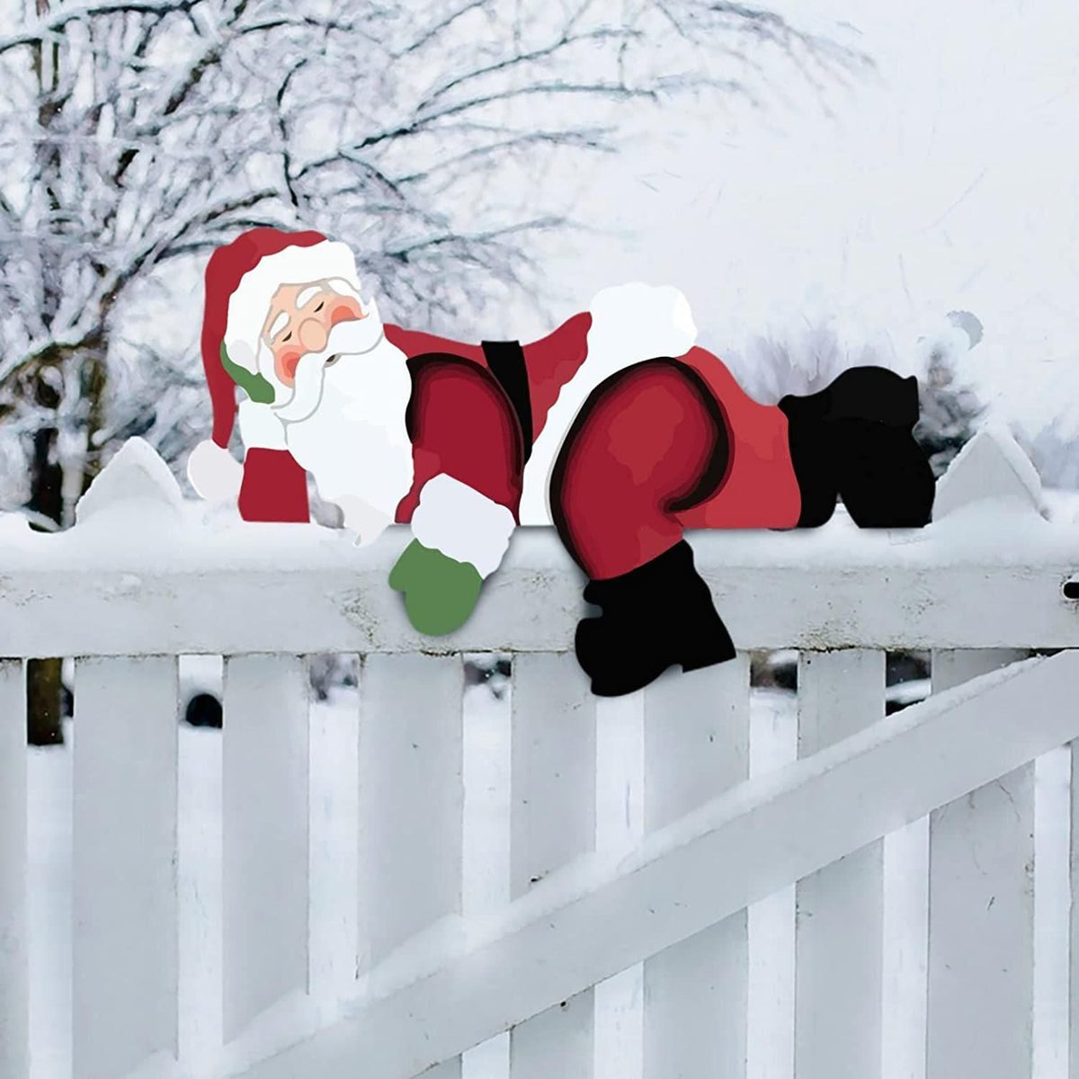 Christmas Home Decor Christmas Themed Santa Snowman Garden Fence Topper Ornament Holiday Hanging Decor Gift