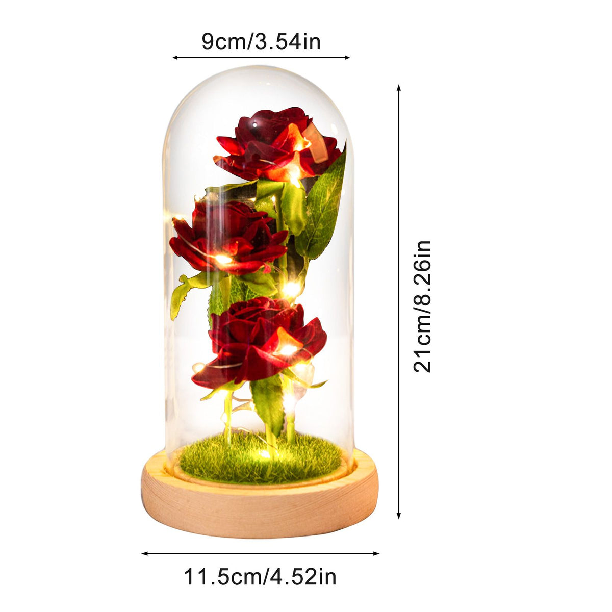 Glass Dome Rose Ornament LED Strip Light Blessing Romantic Glass Cover Artificial Flowers for Girlfriend