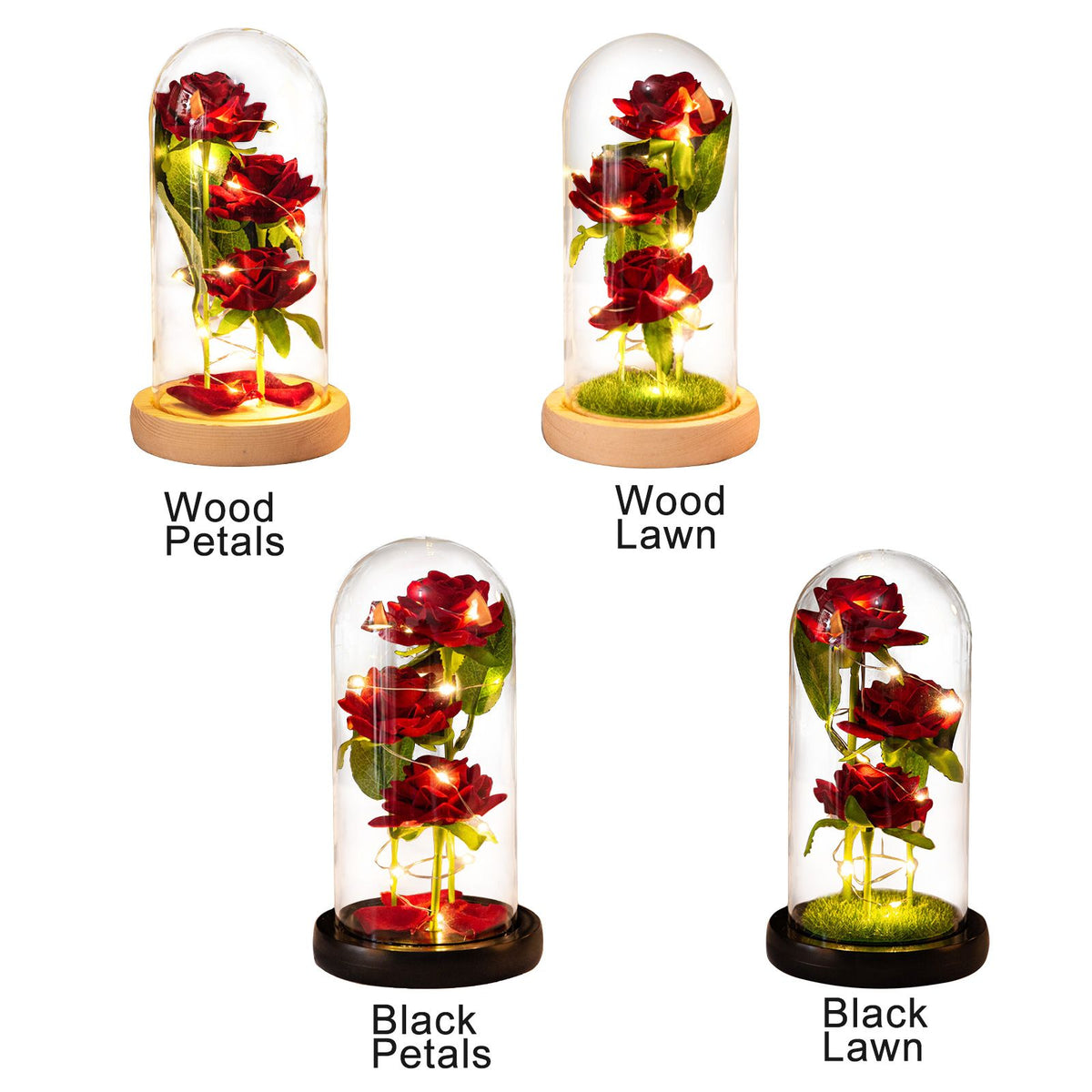 Glass Dome Rose Ornament LED Strip Light Blessing Romantic Glass Cover Artificial Flowers for Girlfriend