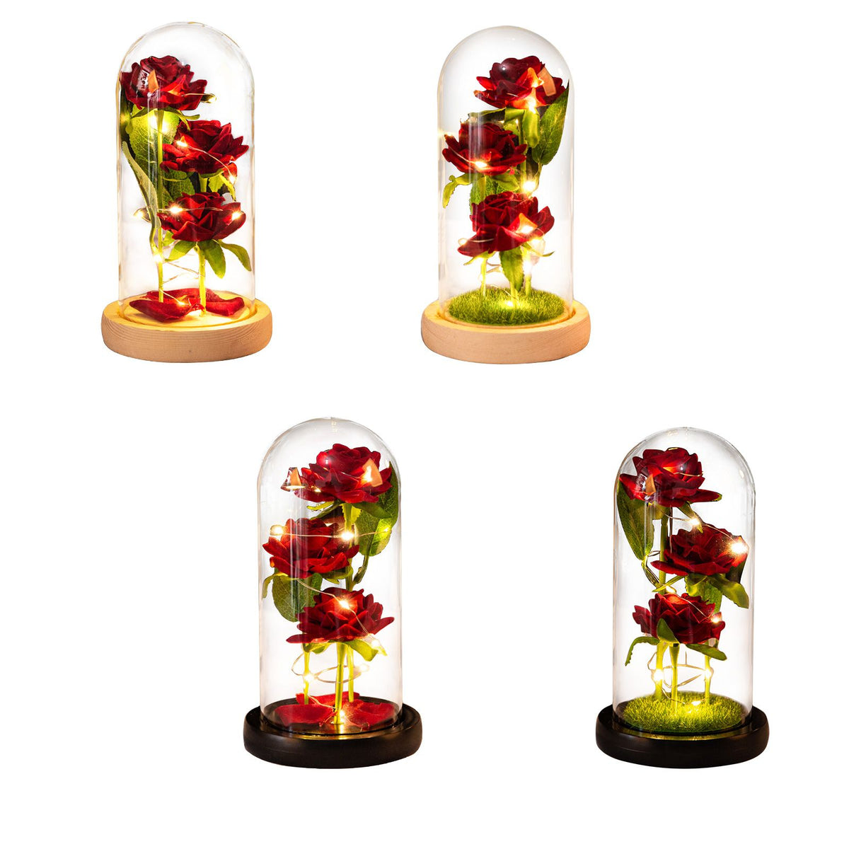 Glass Dome Rose Ornament LED Strip Light Blessing Romantic Glass Cover Artificial Flowers for Girlfriend