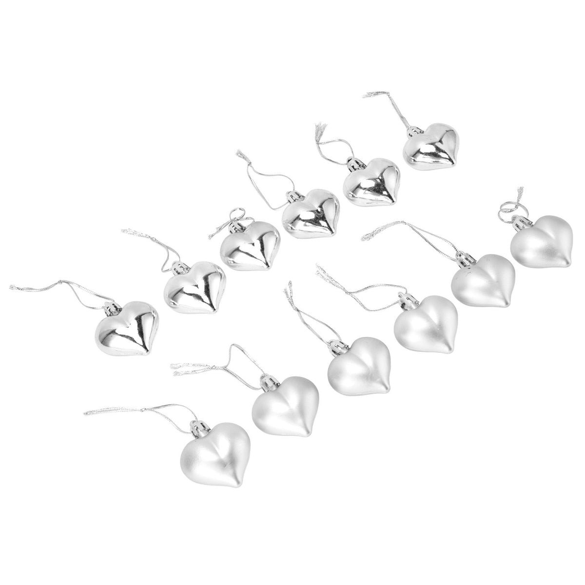 12pcs Christmas Ornament Heart Shape PVC Christmas Tree Hanging Decorations for Valentine's Day PartySilver