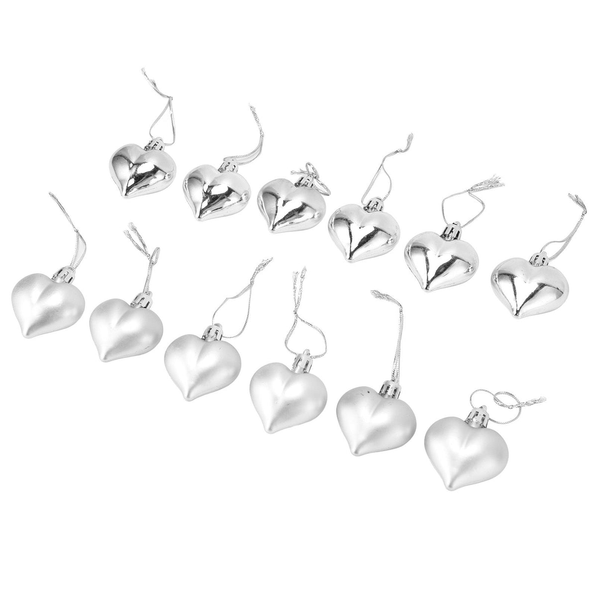 12pcs Christmas Ornament Heart Shape PVC Christmas Tree Hanging Decorations for Valentine's Day PartySilver
