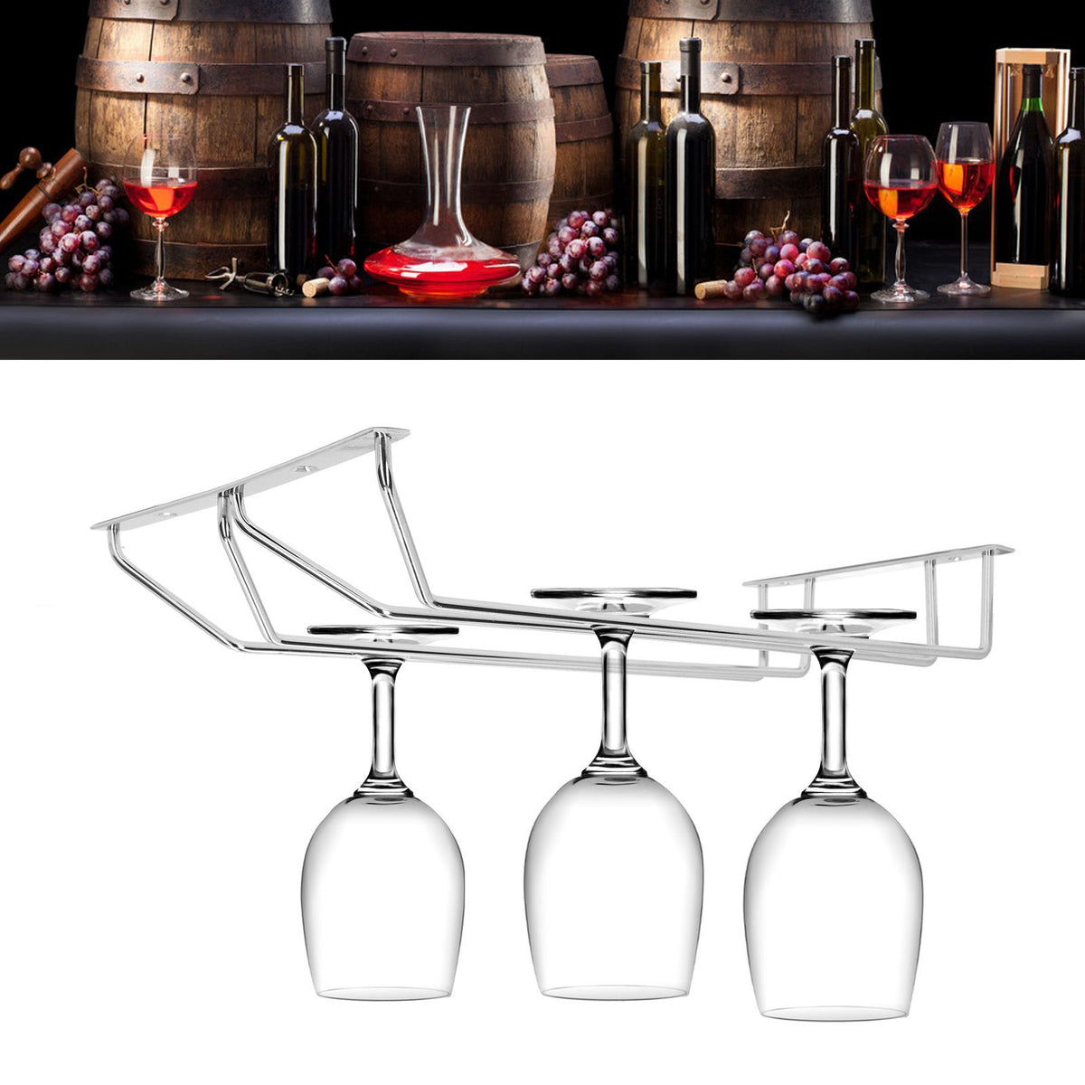 Stainless Steel Double Row Wine Glass Stemware Rack Hanging Stemware Holder Under CabinetM