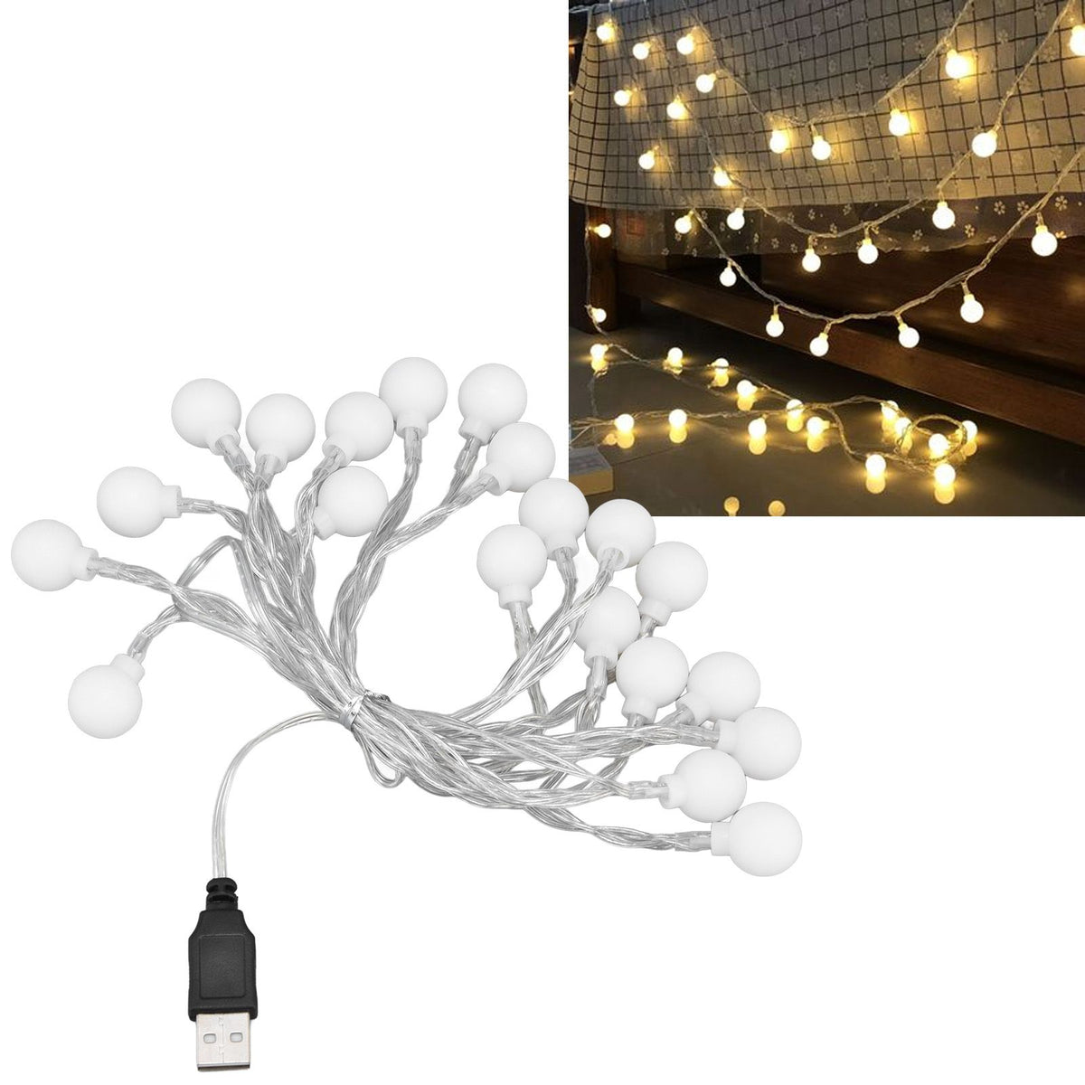 3 M 20LED String Lights LED Globe Outdoor Indoor String Lights for Girls Room Decoration Festive Birthday USB Power Supply