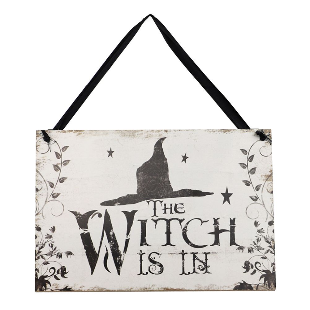 Halloween Witch Wooden Sign Vintage Wooden Witch Hanging Plaque for Halloween Party Decorations Haunted House Front Door Porch