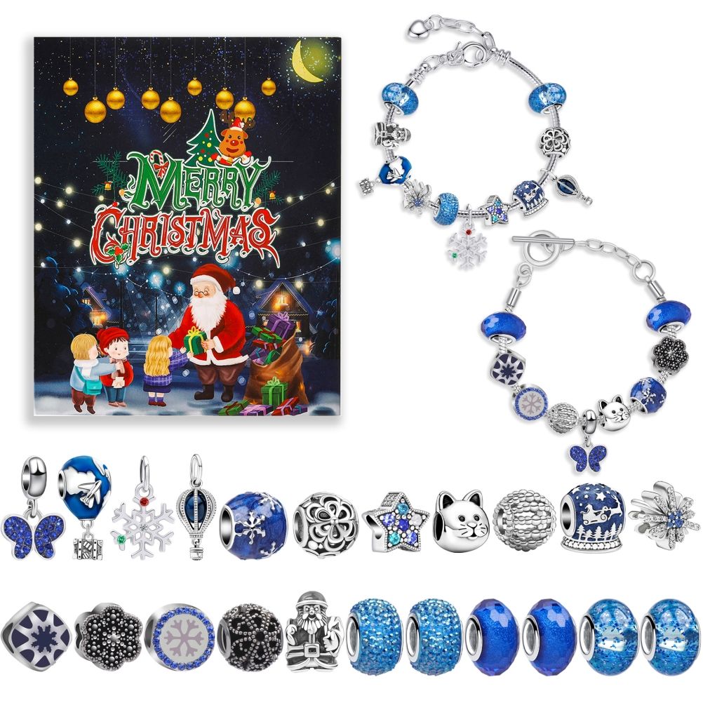 Christmas Advent Calendar DIY Charm Bracelet Making Kit for Kids 24 Days Christmas Countdown Calendar Jewelry Gifts for Girls
