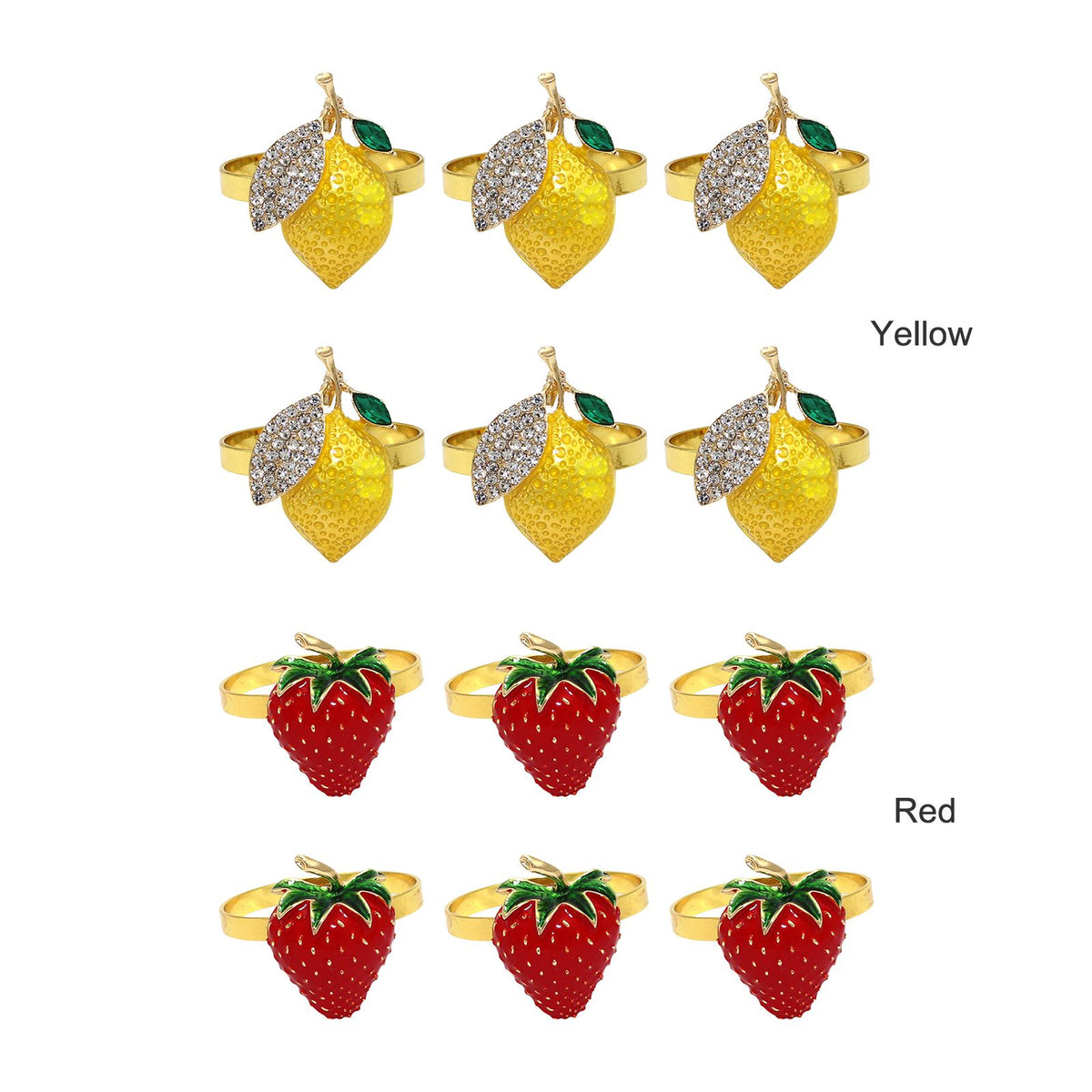 6 PCS Strawberry and Lemon Napkin Rings Alloy Napkin Rings Napkins Rings