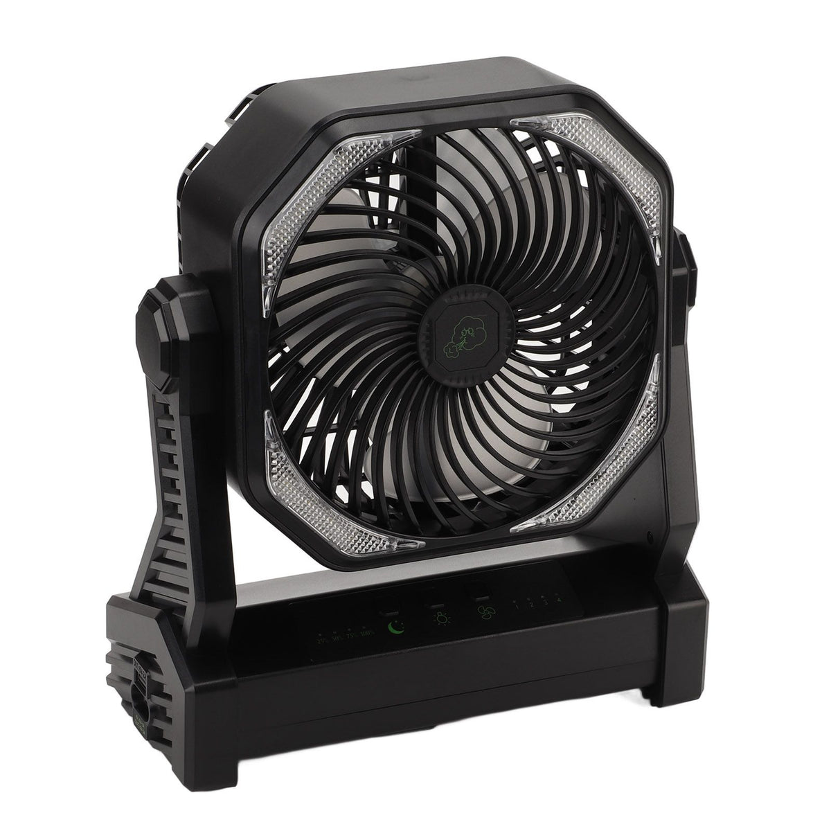 Camping Fan with LED Lantern 4 Levels 270 Degree Pivot Large Air Volume USB Rechargeable Outdoor Tent Fan with Light Hook Black