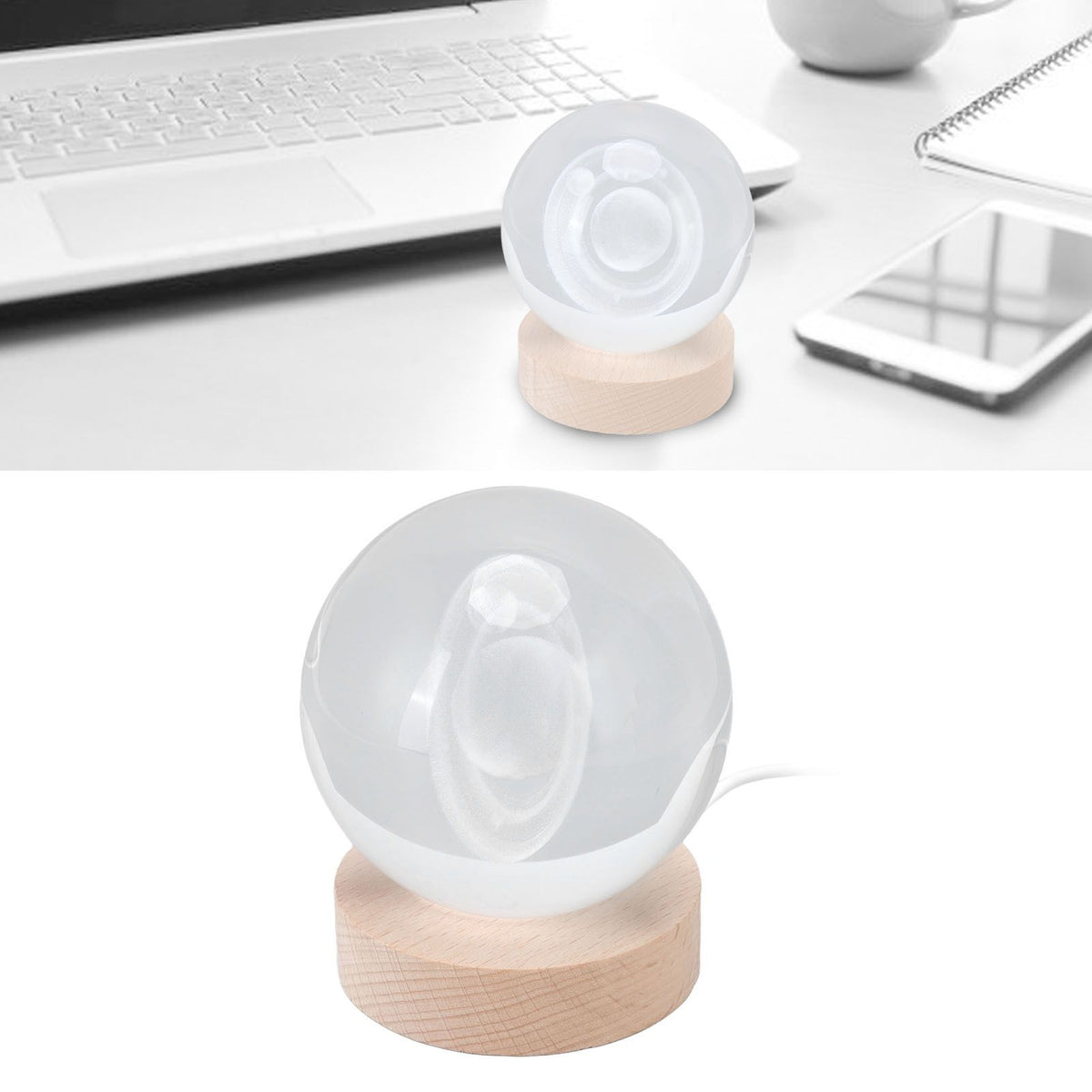 3D Saturn Night Lamp Crystal Ball Night Light LED Wooden Inter Carving Tabletop Ornaments for Friends Kids Gifts Saturn Colorful Light