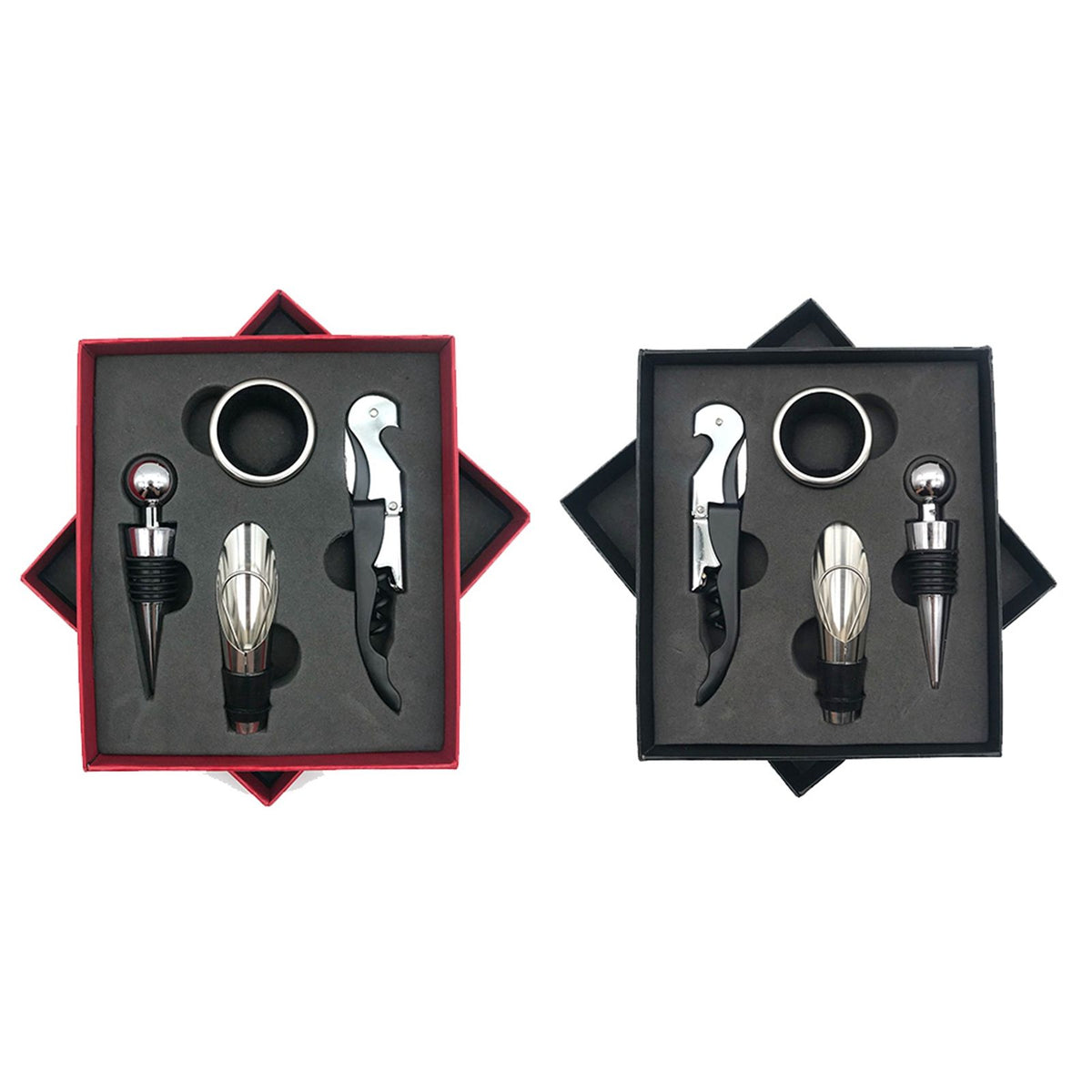 Wine Opener Set Rustproof Stainless Steel Exquisite Packaging Handle Corkscrew Kit for Home Bar Restaurant Gifts Red