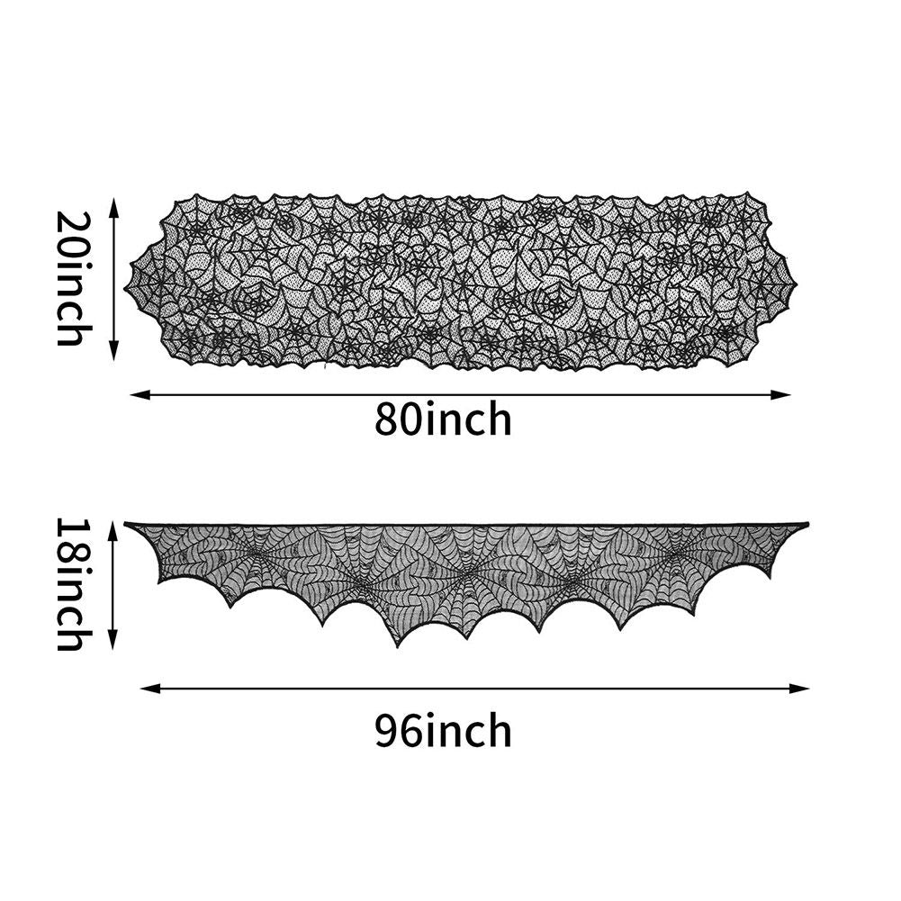 4PCS Halloween Tablecloth Bat Spider Webst Lace Cloth and Lamps Cover Halloween Decoration