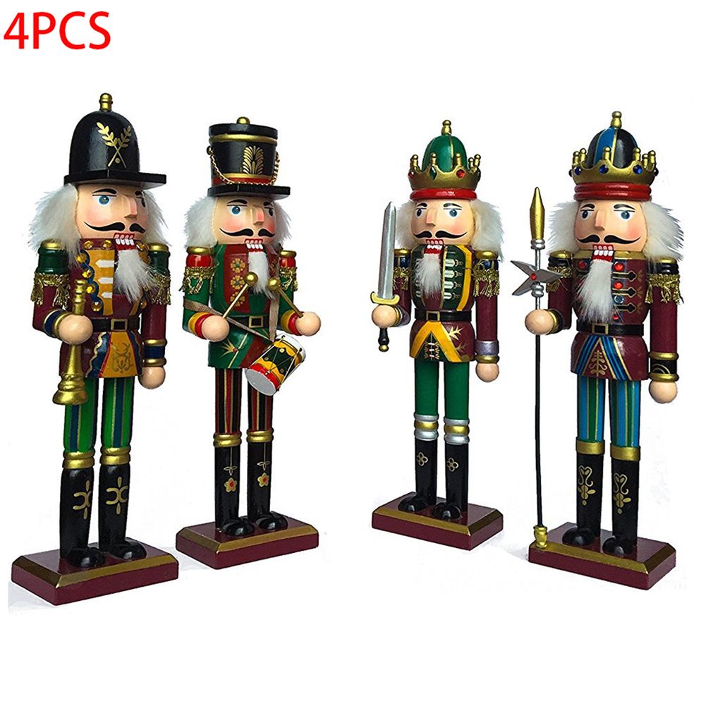 4Pcs 30cm Christmas Nutcracker Soldiers Wooden Soldier Nutcracker on Stand Home Decor Christmas Gift