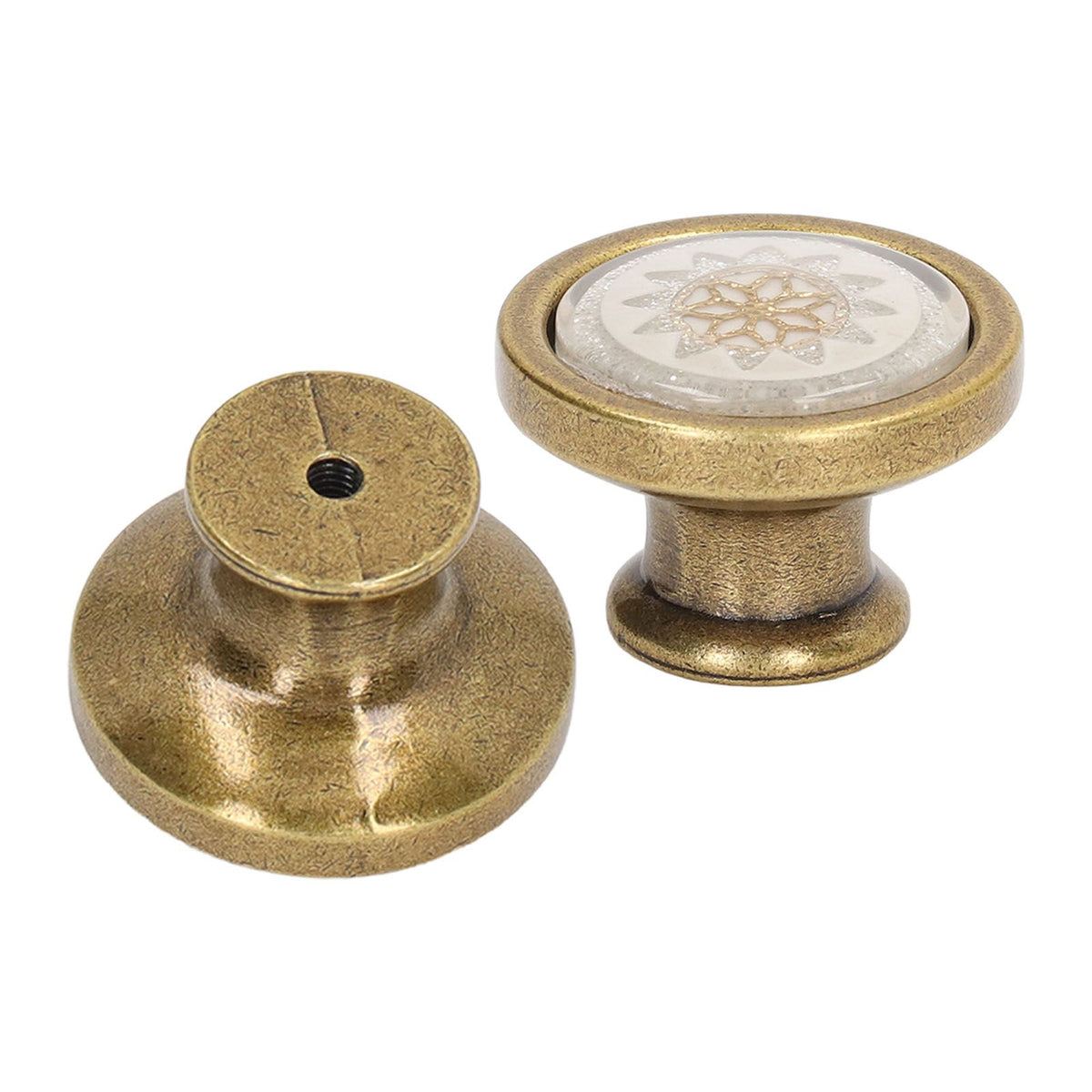 2 Sets Antique Furniture Hardware Handle Knob Zinc Alloy Round Single Hole Cabinet Door Handle Copper White