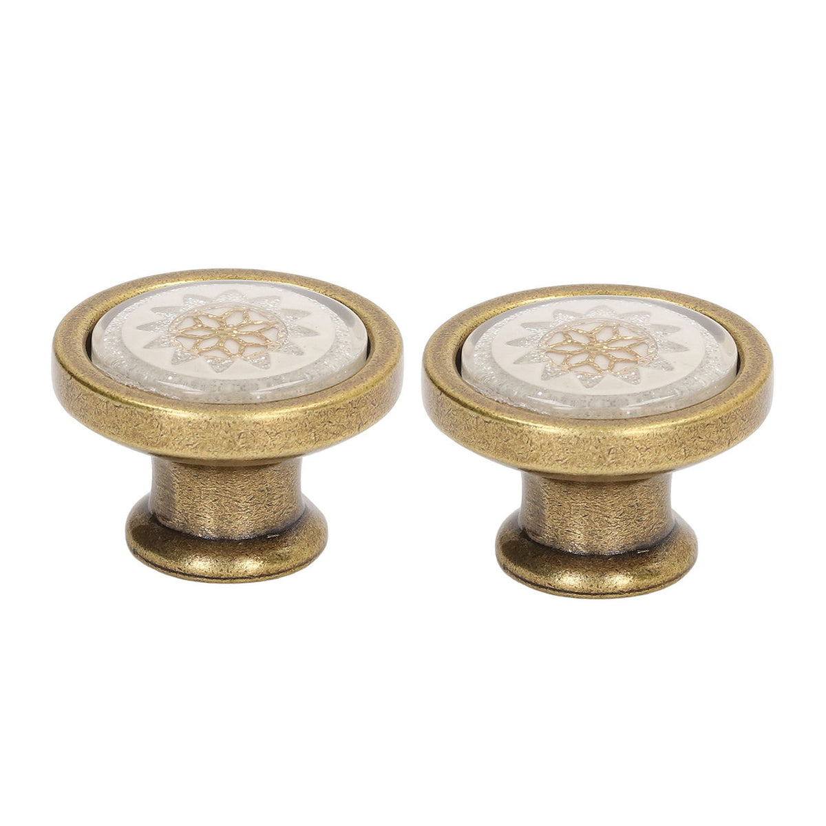 2 Sets Antique Furniture Hardware Handle Knob Zinc Alloy Round Single Hole Cabinet Door Handle Copper White