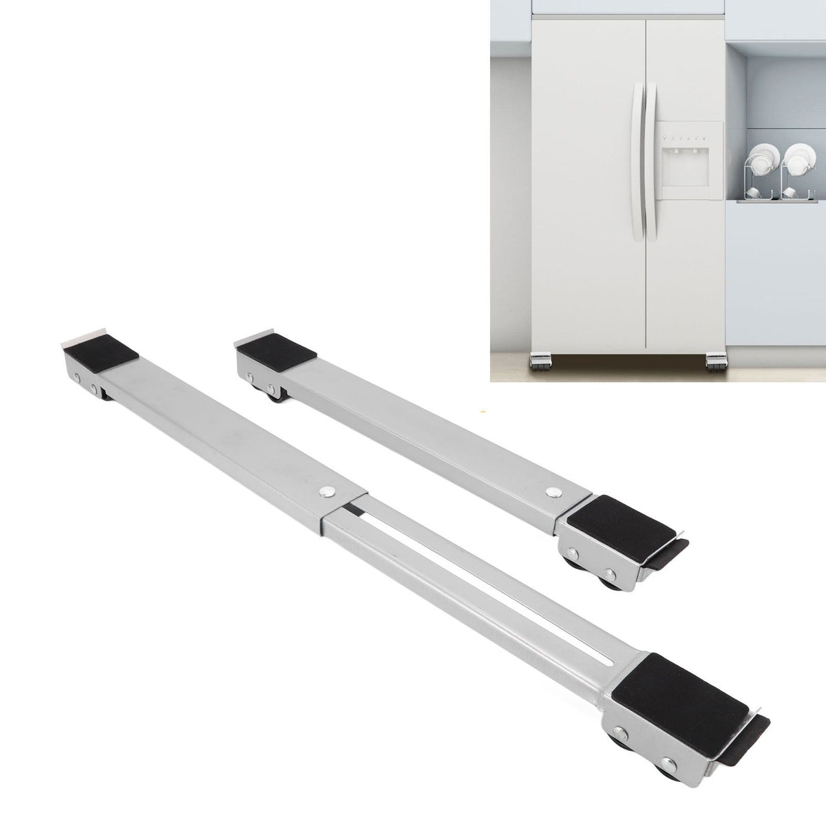 2 Sets Mobile Roller Bracket Furniture Raised Base Moving Wheels for Refrigerator Washing Machine Silver