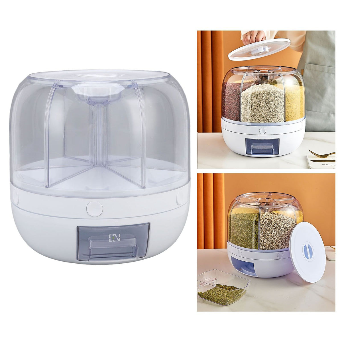 Grain Dispenser 6 Grids PP Rotation Insect Proof Grain Storage Organization for Home Kitchen 10kg