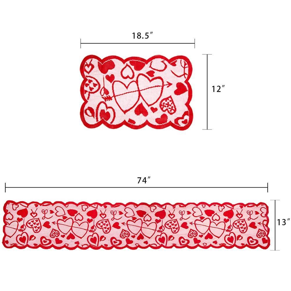 5 Pack Valentines Day Decorations Sets Lace Red Heart Table Runner and Placemats Valentines Day Decor for Home Wedding Anniversary Party