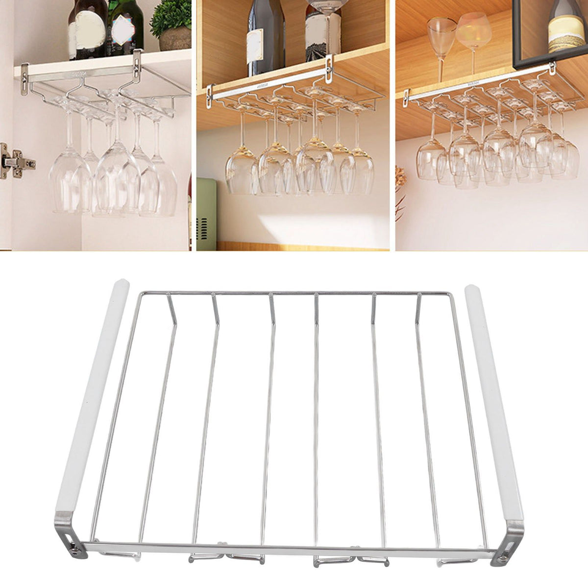 Wine Glass Holder Stainless Steel Punch Free Wine Glass Rack Under Cabinet for Home Goblet Storage