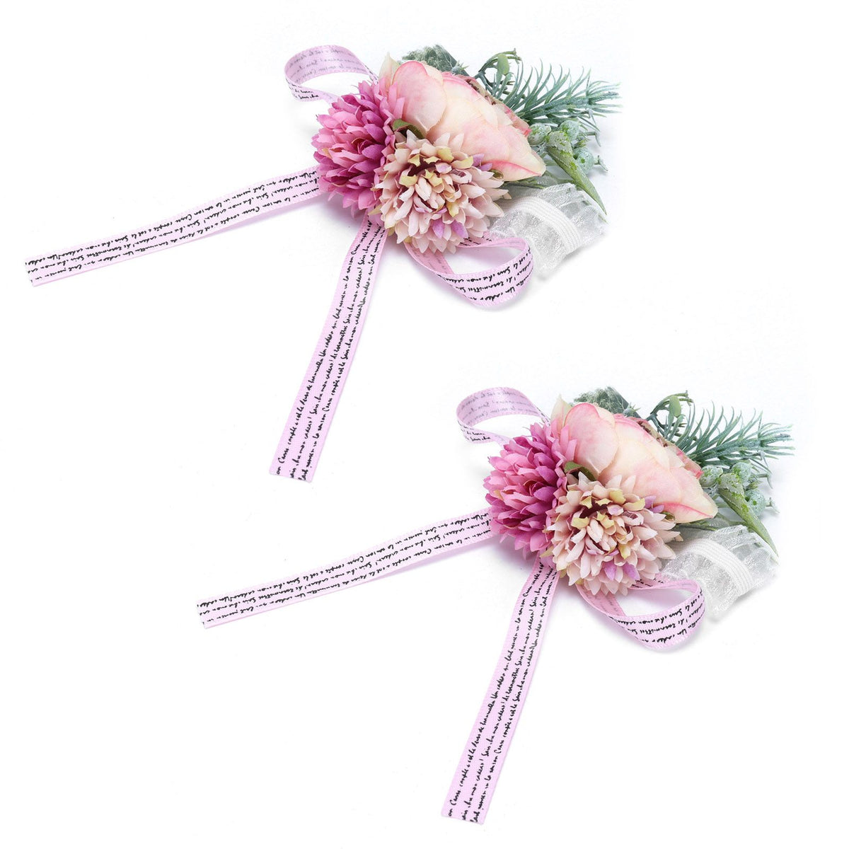 2Pcs Wedding Bridal Corsage Bridesmaid Wrist Flower for Wedding Party AnniversaryPink