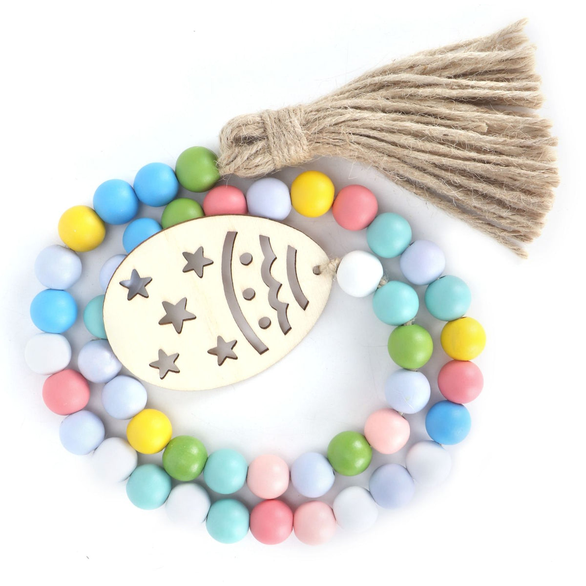 Easter Wood Bead Garland Colorful Beads Pendant Ornament Home Room Decoration 85cm