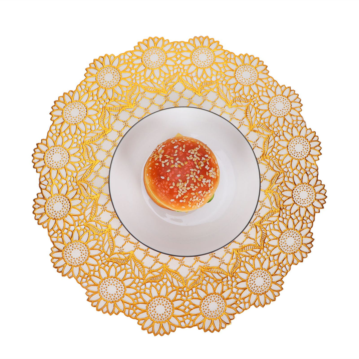 2PCS 38x38cm Table Mats PVC Gold Placemats Cup Mat Coaster for Wedding Party SuppliesRound 03